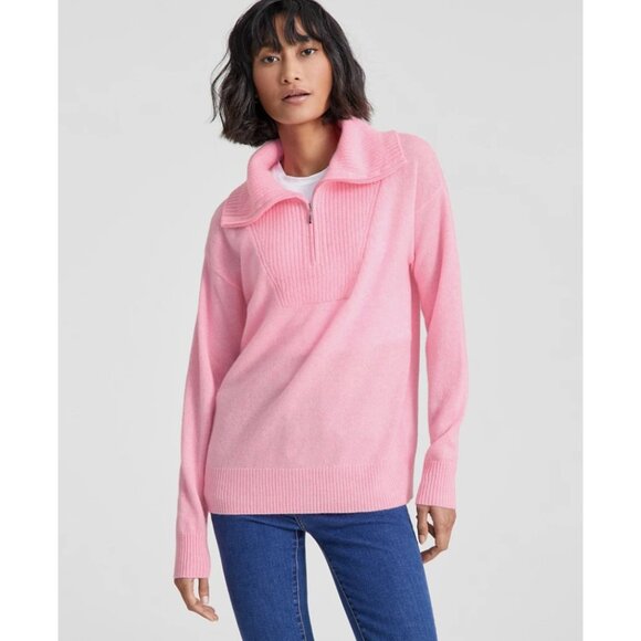 Charter Club Sweaters - NWT Charter Club 100% Cashmere Quarter-Zip Sweater Bubblegum Heather Pink Sz XS